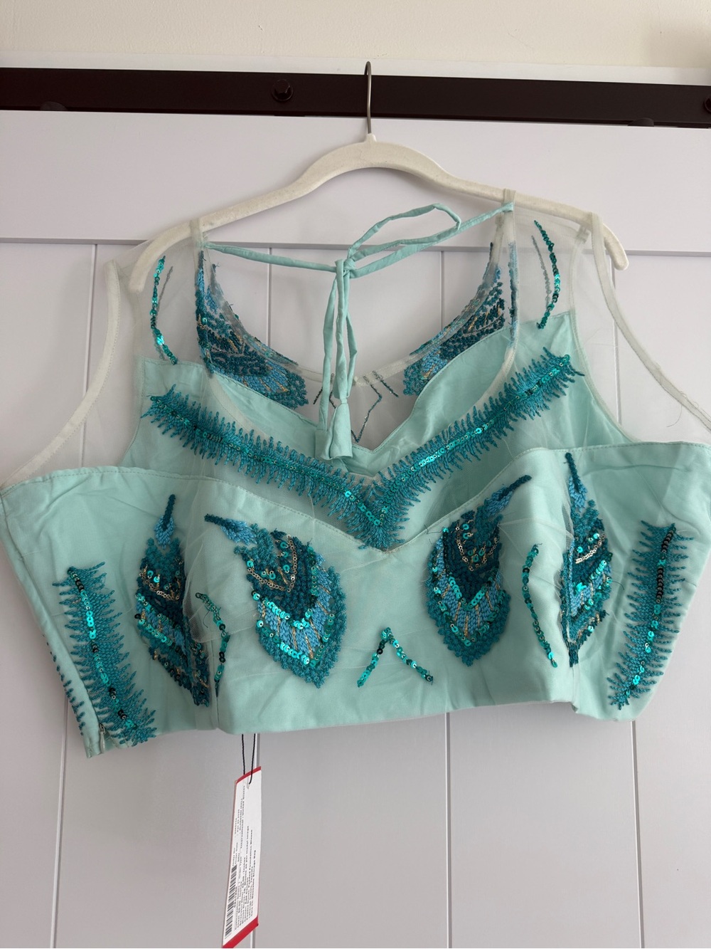 NWT Embellished Aqua Blue Lehenga with Sheer Dupatta - Picture 11 of 15